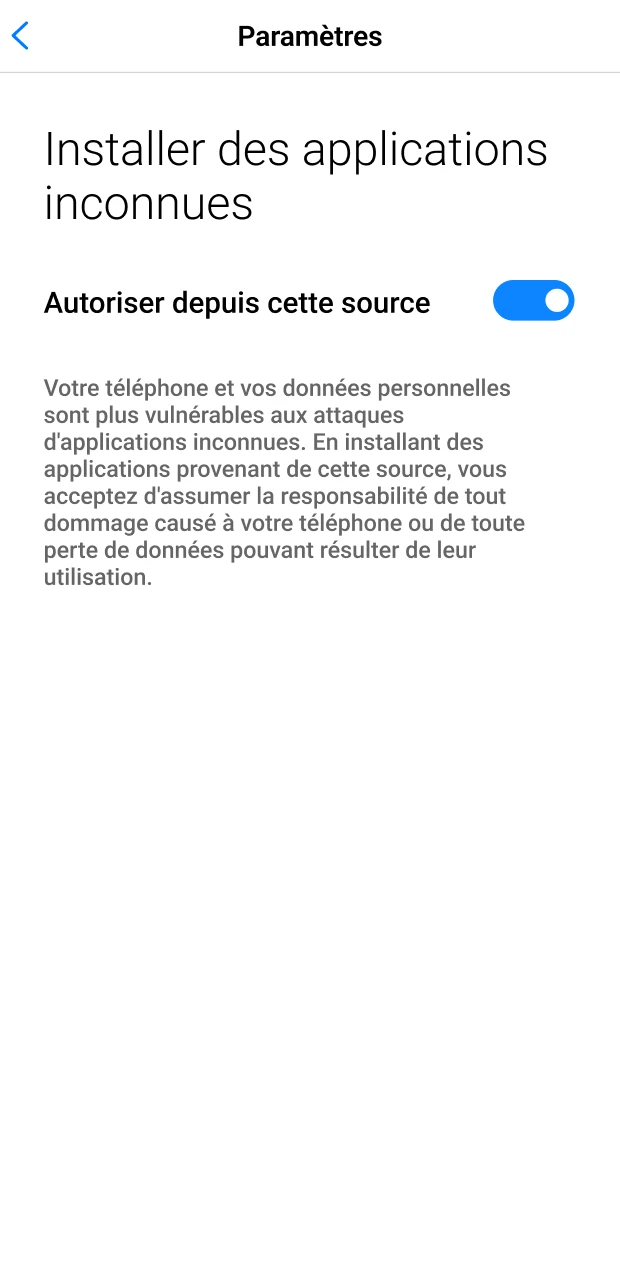 Autoriser l’installation de l’application 1xBet depuis des sources non identifiées sur Android.