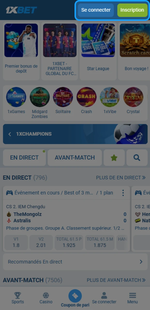 Créer un compte et une connexion pour accéder au jeu Aviator sur 1xBet.
