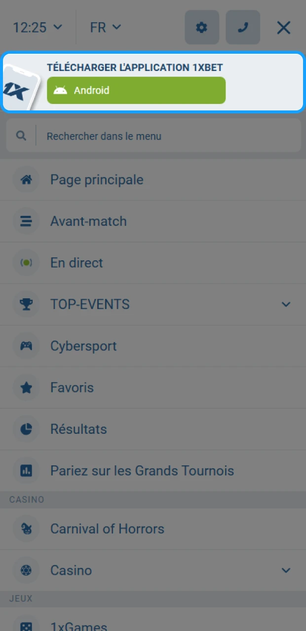 Télécharger l'application 1xBet pour préparer votre mobile à jouer à Aviator.