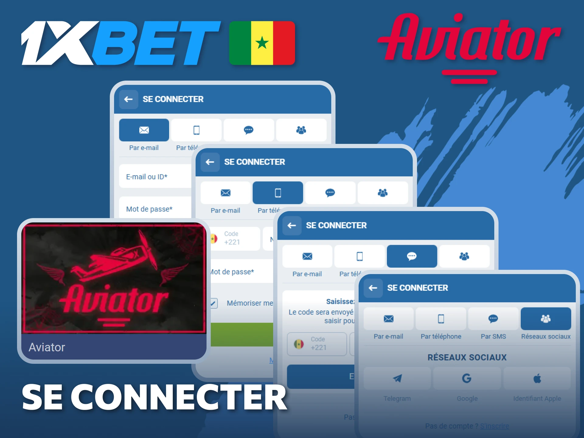 Connectez-vous à votre compte 1xBet pour commencer à jouer à Aviator au Sénégal.