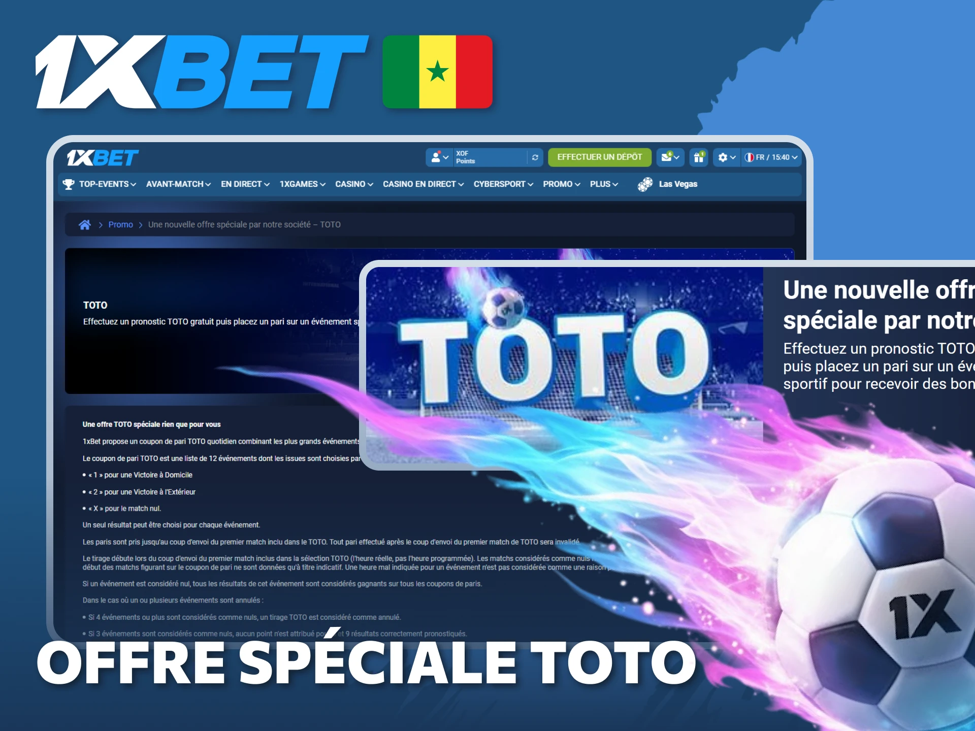 Tentez de remporter un énorme jackpot en profitant de l'Offre spéciale TOTO proposée par 1xBet.