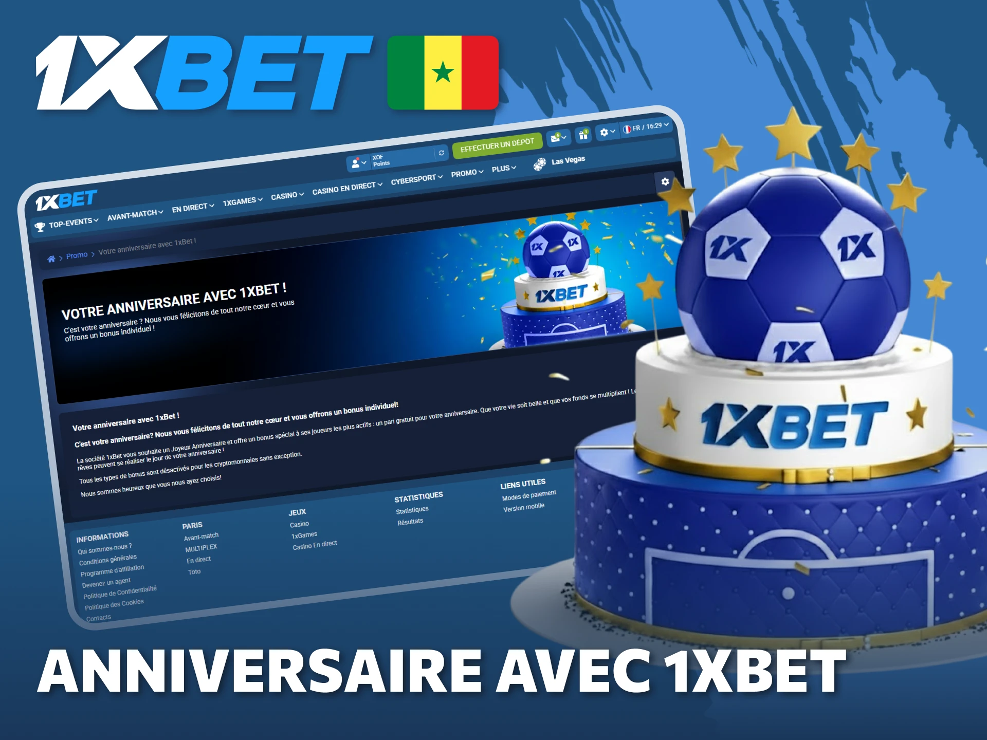 Célébrez votre anniversaire et recevez un cadeau de la plateforme 1xBet.