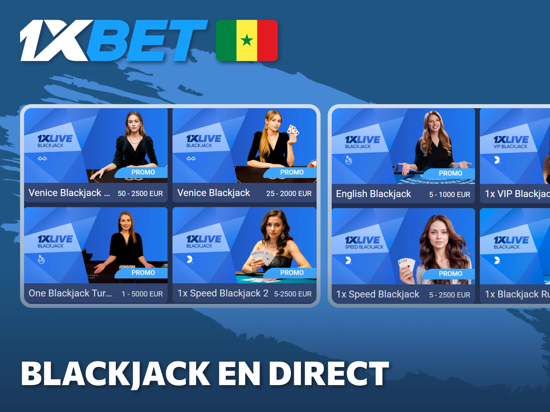 Affrontez un vrai croupier au Blackjack en direct sur la plateforme 1xBet.