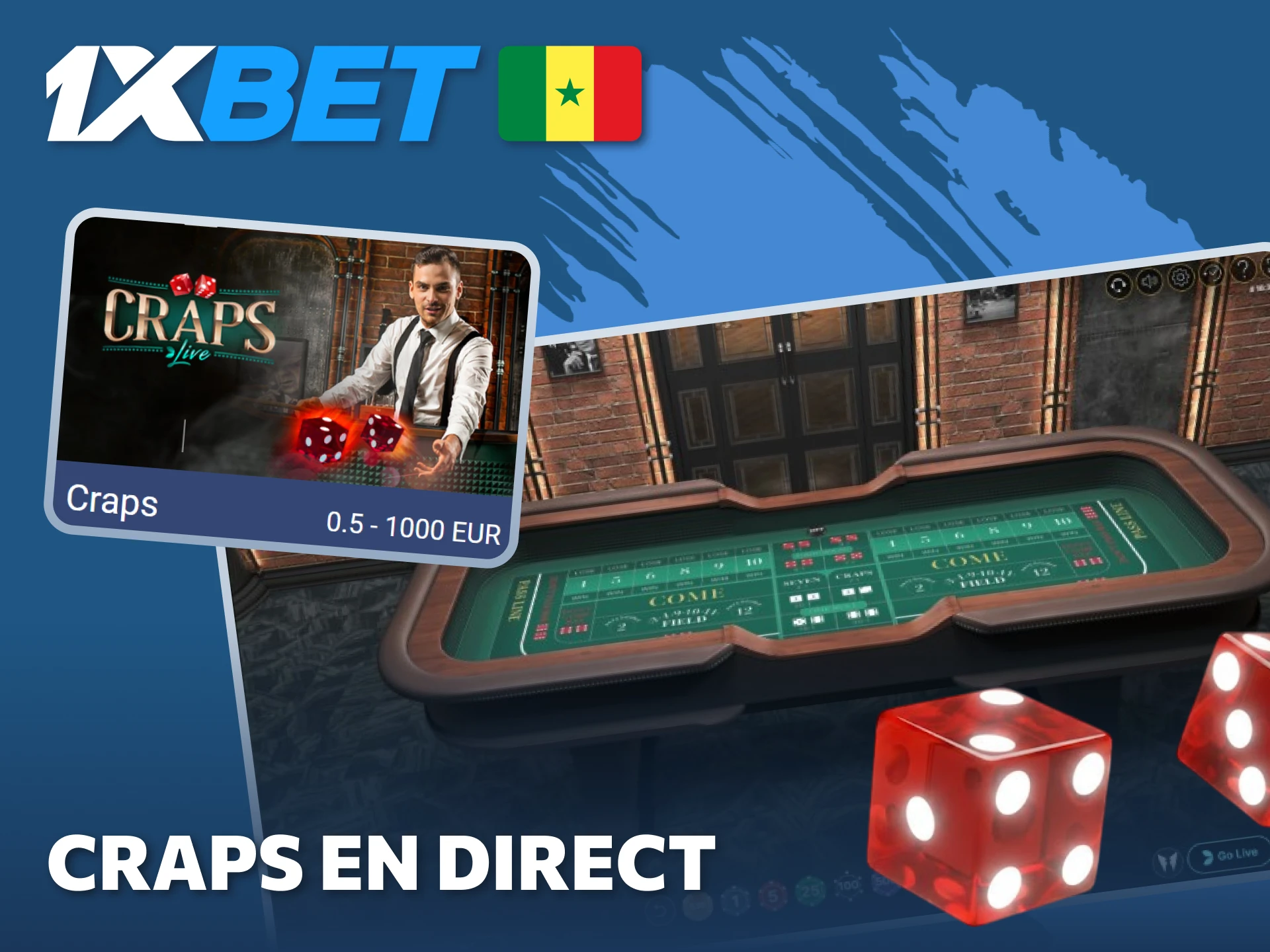 Rejoignez les tables de Craps en direct pour une session de jeu excitante sur 1xBet.