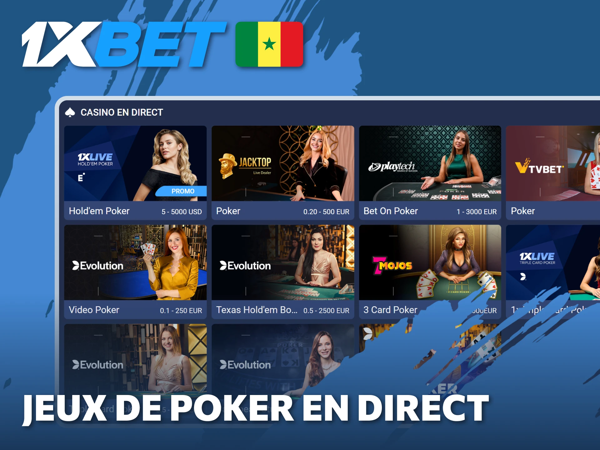 Jouez aux Jeux de Poker en direct contre d'autres joueurs sur 1xBet.