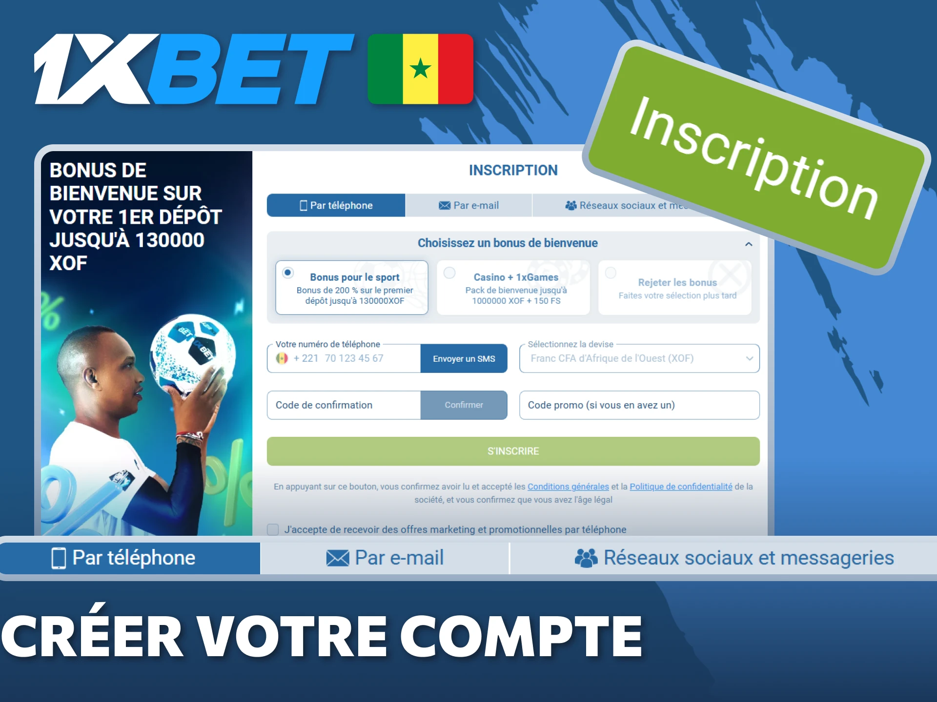Suivez les étapes pour créer votre compte 1xBet et lancer votre session de pari.