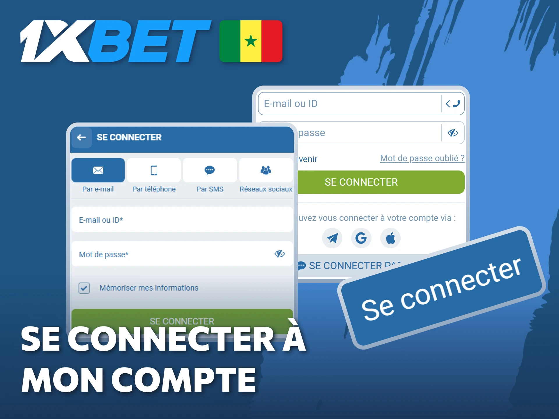 Connectez-vous à votre compte 1xBet pour commencer à parier au Sénégal.