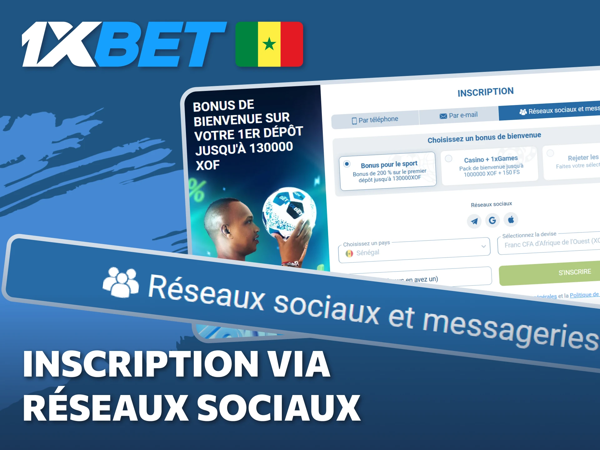 Rejoignez 1xBet via l'inscription via les réseaux sociaux.