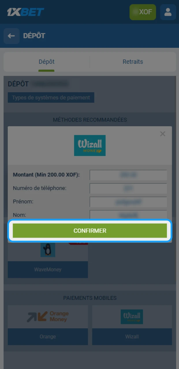 Confirmez la transaction pour commencer à parier avec votre solde 1xBet. 