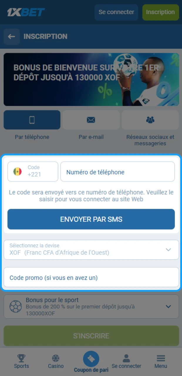 Remplissez les informations nécessaires demandées par 1xBet pour créer votre profil.