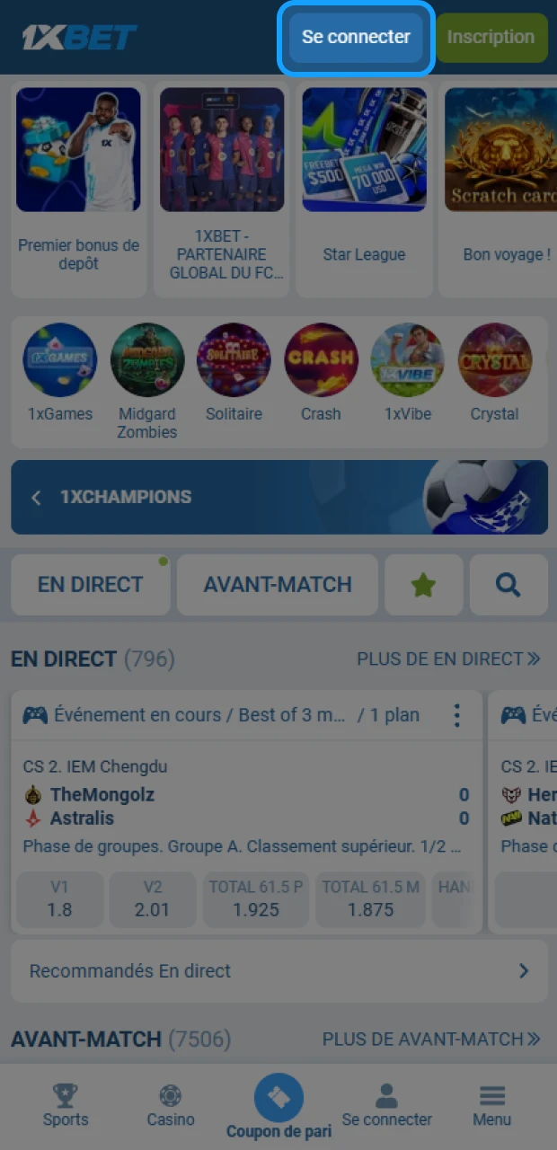 Rendez-vous sur la page de connexion de 1xBet pour initier votre session.