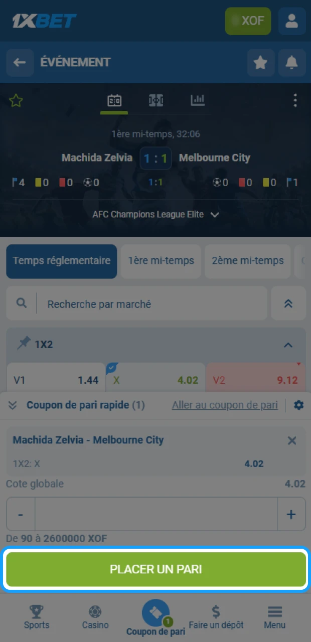 Confirmez votre pari et attendez la fin de l'événement pour remporter vos gains sur 1xBet.