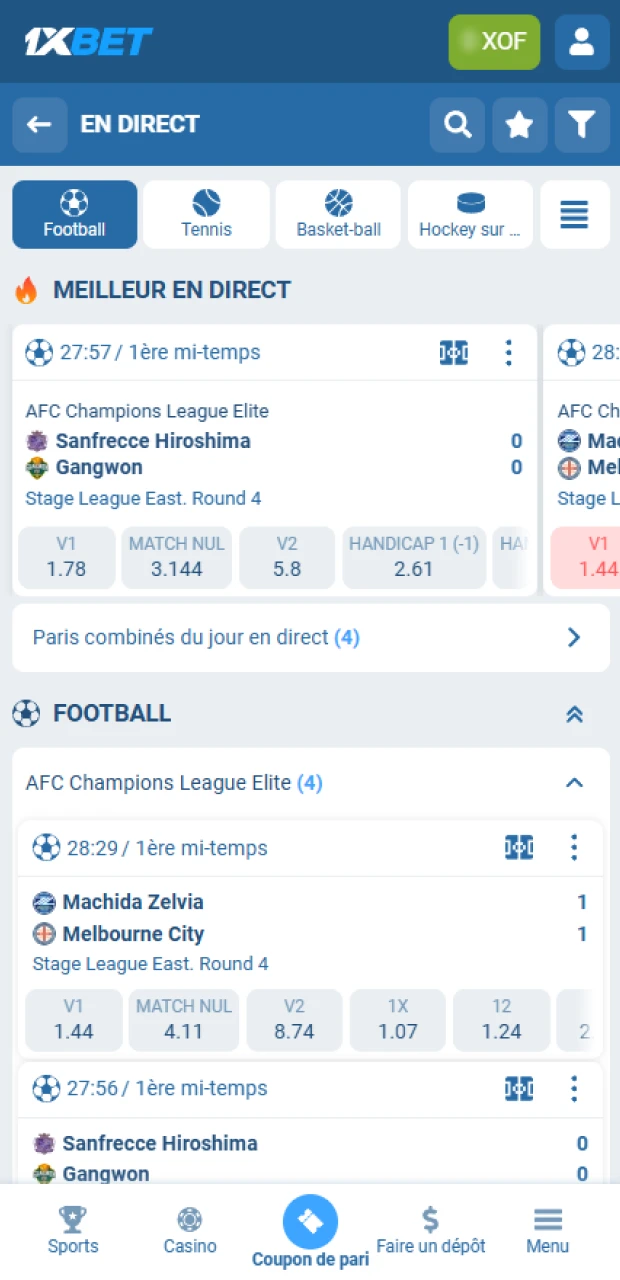 Sélectionnez l'événement qui vous intéresse pour parier sur 1xBet.